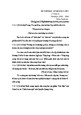 Đề thi chọn học sinh giỏi Ngữ văn lớp 9 (Vòng 2) - Năm học 2013-2014